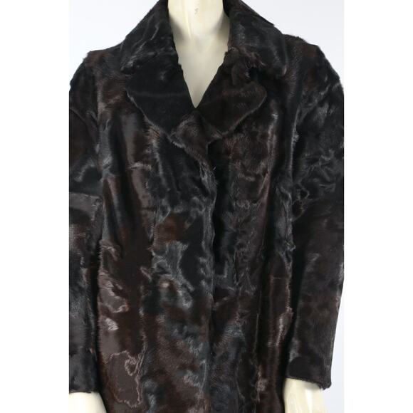 Vintage Dark Brown Lamb Fur Collared Short Coat Size S - Picture 6 of 10